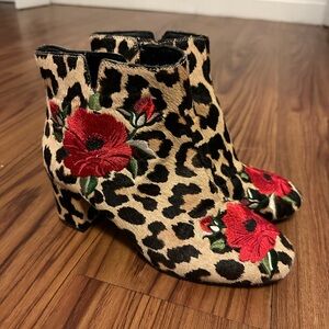 Kate Spade Ankle Leopard Hair-calf Booties with Floral Accents